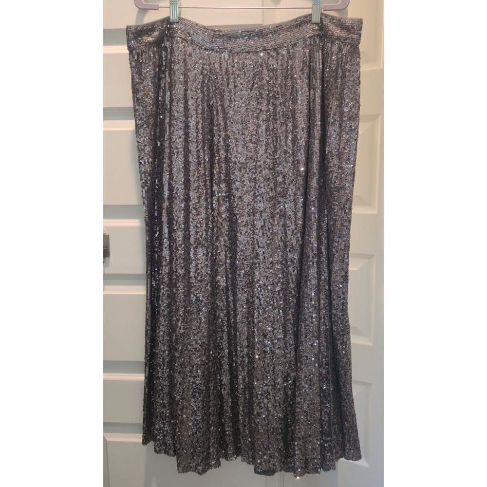 Gray Sequin Midi A-Line Skirt